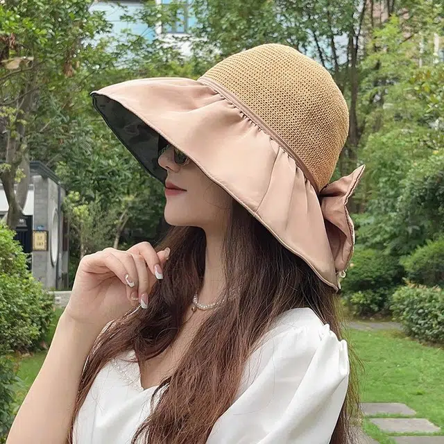 朵澜 遮脸防紫外线 沙滩出游 聚酯纤维 渔夫帽 女款
