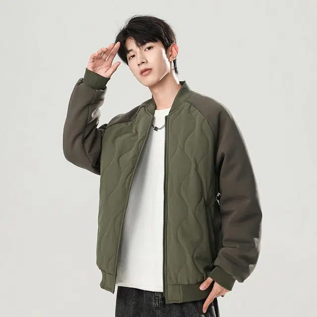 雅鹿 运动简约波浪车线插件棒球领宽松保暖学院风长袖拉链夹克外套 男女同款