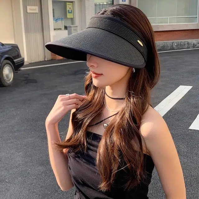 钓鱼熊 高品质加密细草编空顶帽子优雅大帽檐 天然草 防晒帽 女款