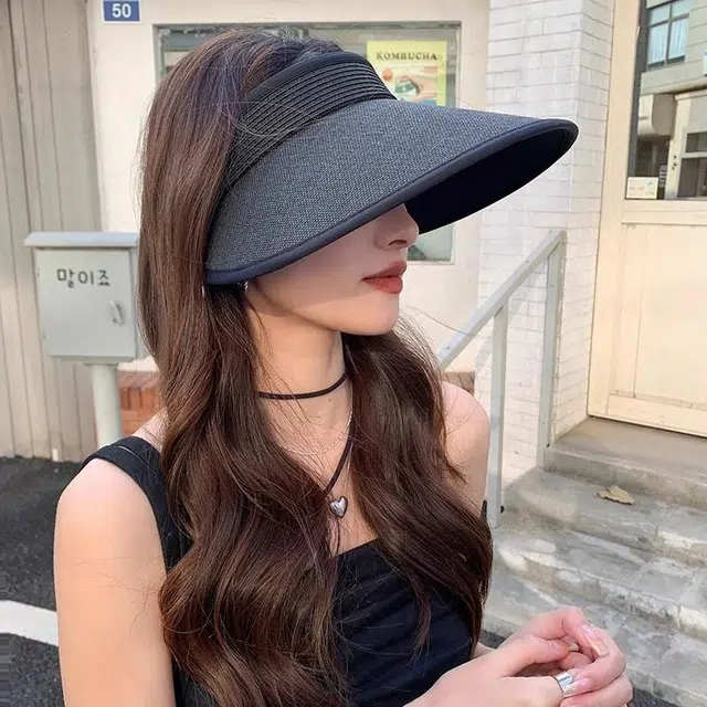钓鱼熊 高品质加密细草编空顶帽子优雅大帽檐 天然草 防晒帽 女款