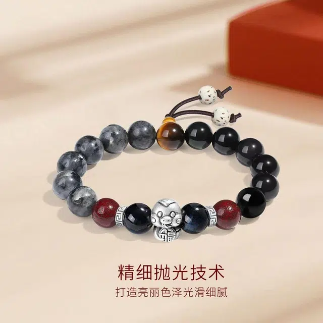 【S999足银】 金师傅 福蛇 本命年蛇来运转新中式国潮复古气质简约百搭小众高级#好运 黑曜石 手串 男女同款情侣款