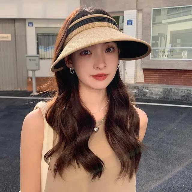 钓鱼熊 高品质加密细草编空顶帽子优雅大帽檐 天然草 防晒帽 女款