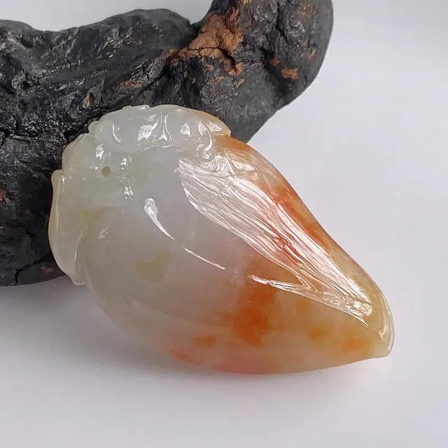 芳翠缘 红黄双翡福瓜玉佩 糯种 翡翠吊坠 男女同款情侣款
