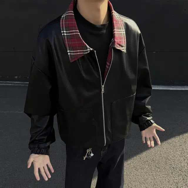 稻草人 防风防水格子条纹宽松休闲翻领户外百搭夹克外套 男女同款 棕色