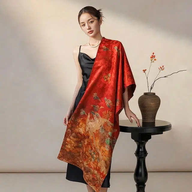 上海故事 【专柜同款】凤凰涅槃香云纱真丝长巾礼盒装 披肩 女款