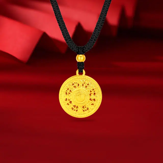 【纯金999】 爱恒信 八宝罗盘 吉祥八宝福字镂空精致好运新中式百搭 足金 按克计价 黄金项链 男女同款情侣款