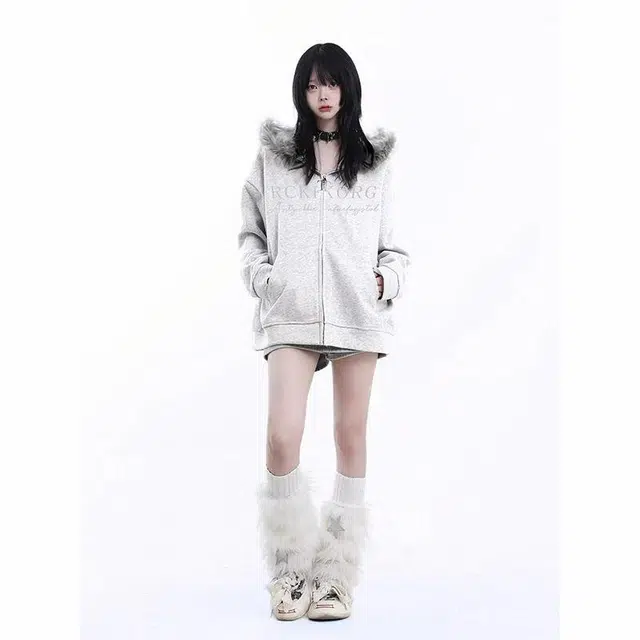 费尔岛上的猫 美式复古连帽开衫加绒时尚印花保暖拉链卫衣 男女同款