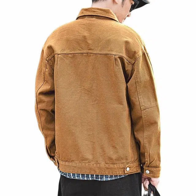 格蓝鹿 美式复古工装单排扣牛仔外套 男款 黄色
