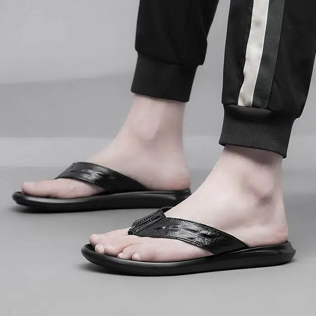 酷丁 百搭时尚简约 防磨防滑人字拖鞋 男款 黑色