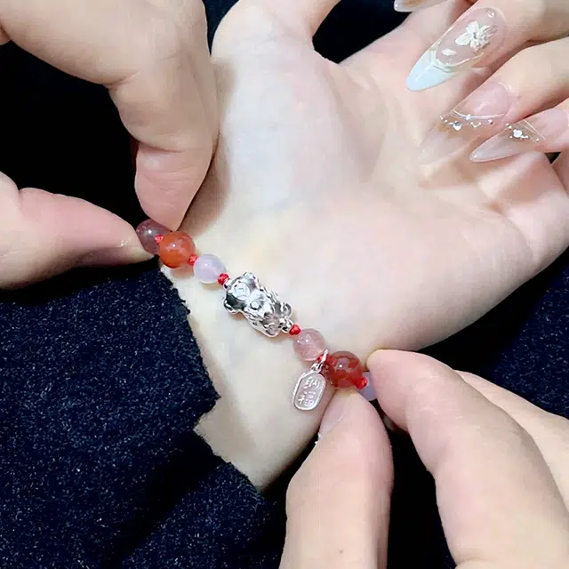 重庆金店 貔貅转运珠新中式国风国潮时尚潮流日常百搭通勤文艺精致设计感高级感 玉髓 手链 男女同款情侣款