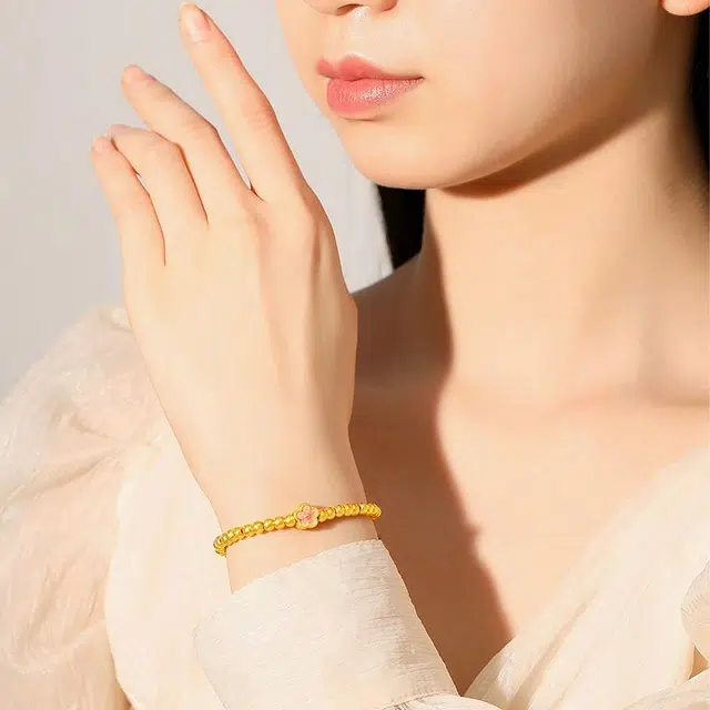 老凤祥 桃花 奢精致轻奢高级感小众百搭设计温柔时尚 可爱甜美表白恋爱 极简百搭优雅高贵显气质 足金 按克计价 黄金手串 女款