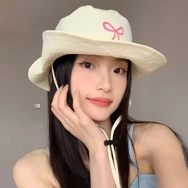 啄木鸟 韩系甜美可爱蝴蝶结刺绣显脸小遮阳帽子女春夏季防紫外线户外时尚徒步露营登山帽轻薄速干防泼水渔夫帽 聚酯纤维 防晒帽 女款