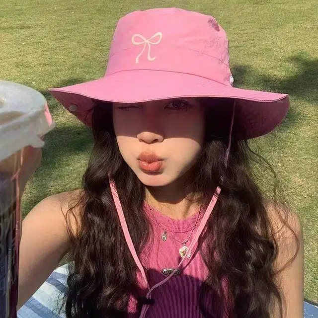 啄木鸟 韩系甜美可爱蝴蝶结刺绣显脸小遮阳帽子女春夏季防紫外线户外时尚徒步露营登山帽轻薄速干防泼水渔夫帽 聚酯纤维 防晒帽 女款