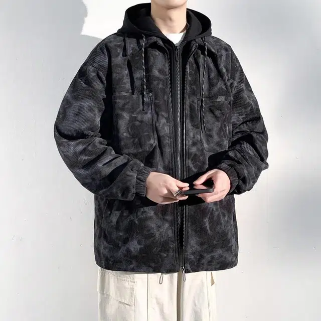 美力城 宽松复古假两件泼墨休闲百搭长袖夹克外套 男女同款