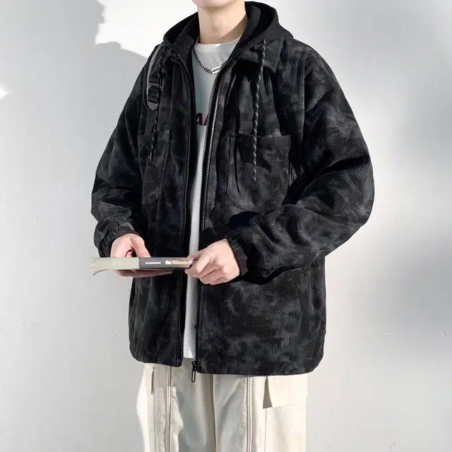 美力城 宽松复古假两件泼墨休闲百搭长袖夹克外套 男女同款