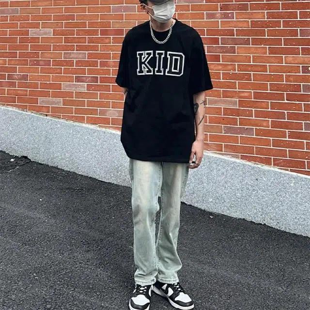 极限涡轮 美式做旧复古字母印花直筒高街牛仔裤 男女同款 黄泥色