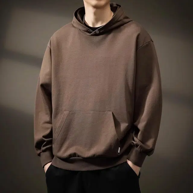 贵色 美式重磅潮牌设计感潮流纯色连帽卫衣 男款