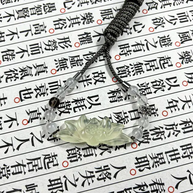 唐之饰 {好运莲莲}新中式青莲 莲花吊坠精致优雅事事如意 平安好运女生配饰国风小众气质#好运 岫玉（蛇纹石玉） 玉石项链 女款