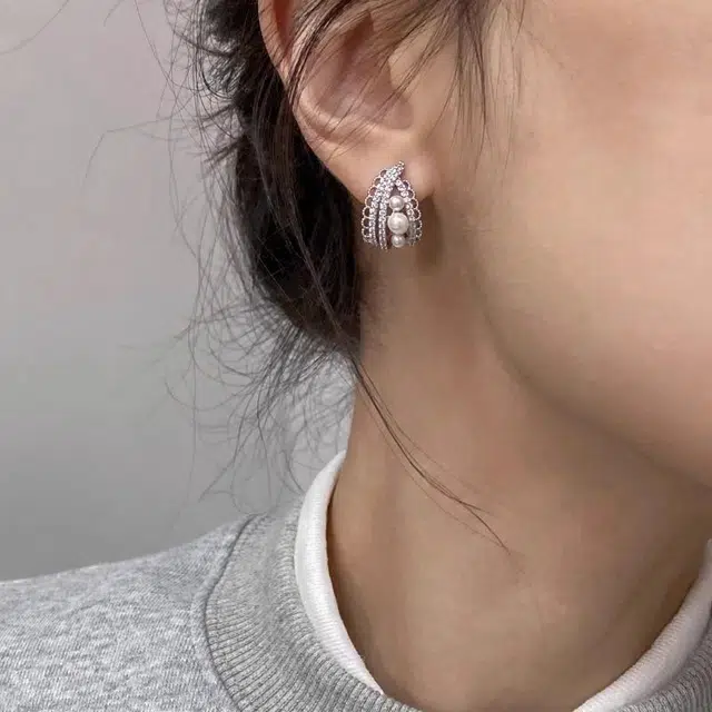 韵系 绝美精致蕾丝镶钻珍珠 铜镀金 耳环 女款