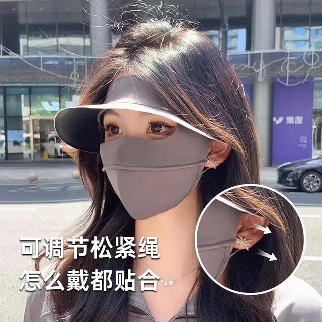 钓鱼熊 面罩全脸防紫外线骑行骑电动车自行电瓶车开车脸基尼口罩 聚酯纤维 防晒帽 男女同款情侣款