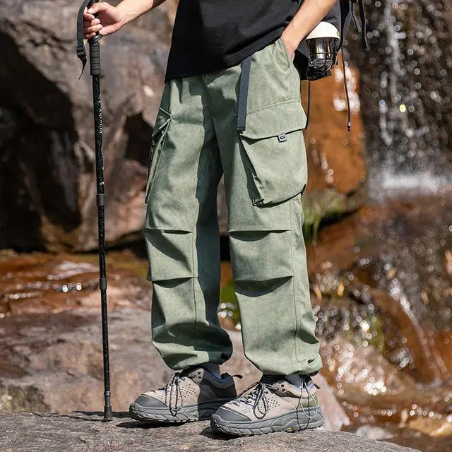 木林森 户外防泼水抗刮耐磨透气不闷汗野营登山钓鱼工装休闲裤 男女同款 迷彩军绿