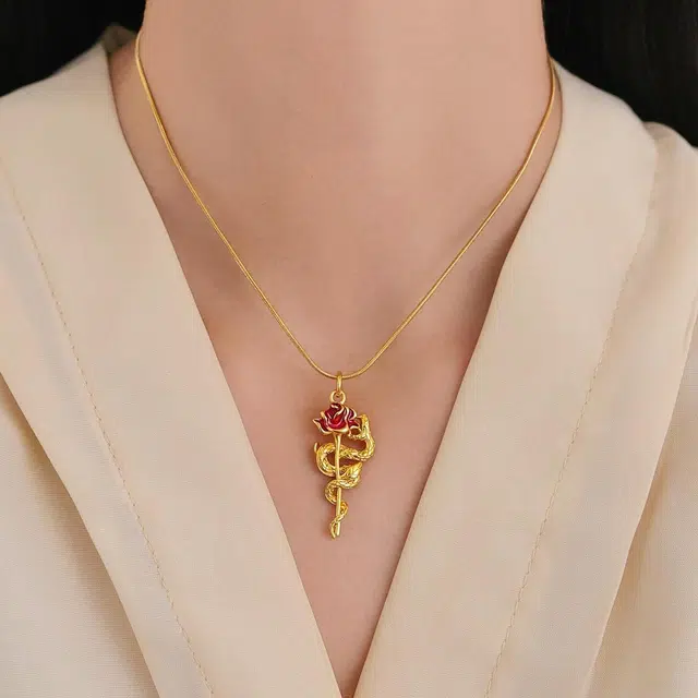 爱骊 灵蛇玫瑰花 轻奢时尚 招财纳福 小众高级感设计 简约温柔浪漫 合金 项链 女款