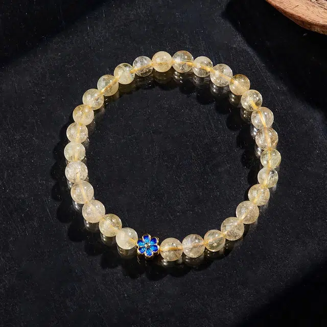 【八方来财】【赠消磁石】 品彩 暴富 好运小蓝花 简约新中式 百搭个性时尚精致年轻甜美 金发晶 手串 女款
