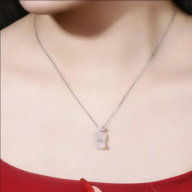 【冰清玉洁】 帝苏行 熊宝晶梦 新中式国潮 吉祥如意平安顺遂 好运 简约小众设计 玉髓 项链 女款