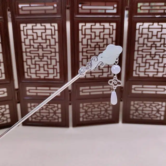 贯古今 复古国风盘发祥云玉如意流苏 合金 发簪 女款