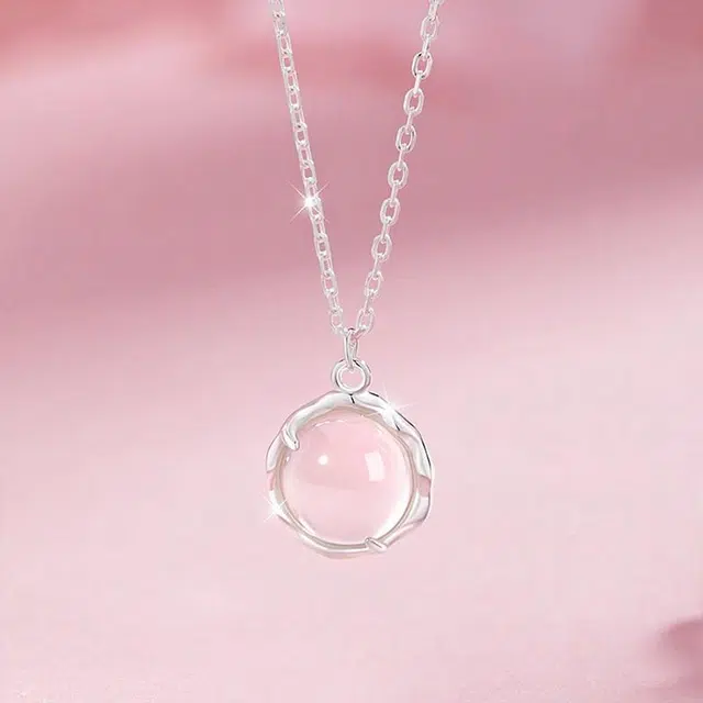 金大福 白月光荔枝冻 粉色少女心优雅可爱甜美精致浪漫简约百搭小众轻奢锁骨链 配礼盒 玉髓 项链 女款