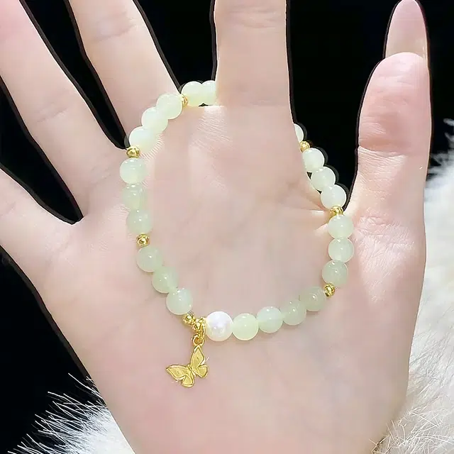 【赠手机贴】 正大福 清风蝶影 新中式复古国风蝴蝶元素优雅气质百搭日常简约设计感高级感#好运 玉髓 手串 女款