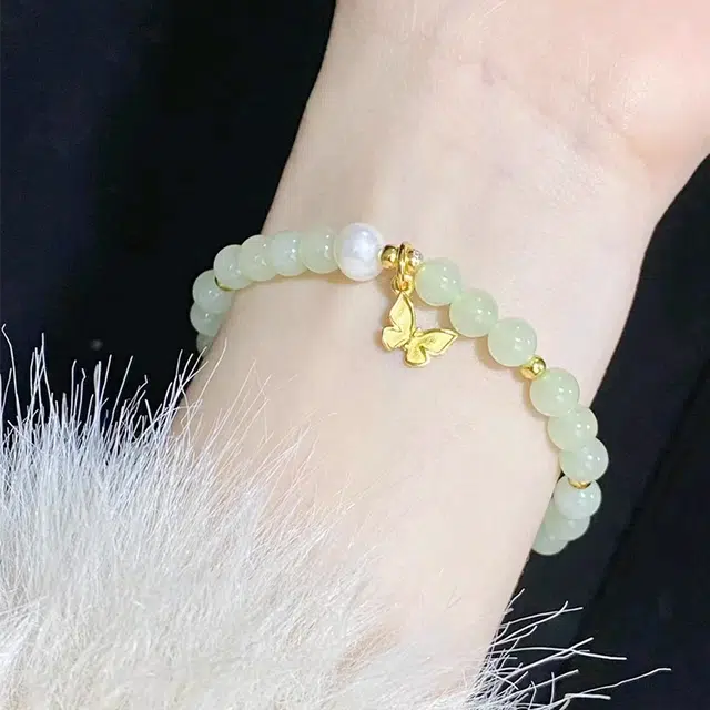【赠手机贴】 正大福 清风蝶影 新中式复古国风蝴蝶元素优雅气质百搭日常简约设计感高级感#好运 玉髓 手串 女款