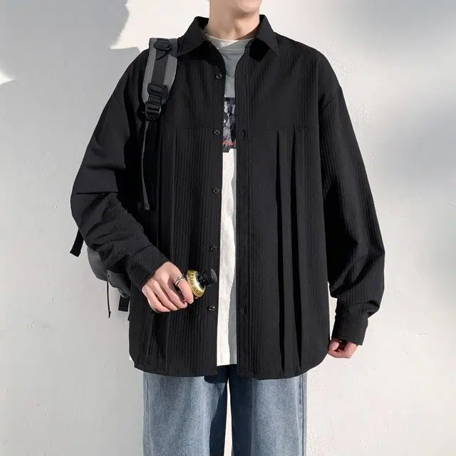 雅鹿 美式高街纯色简约基础款设计感高级翻领单排扣百搭宽松夹克外套 男女同款 黑色