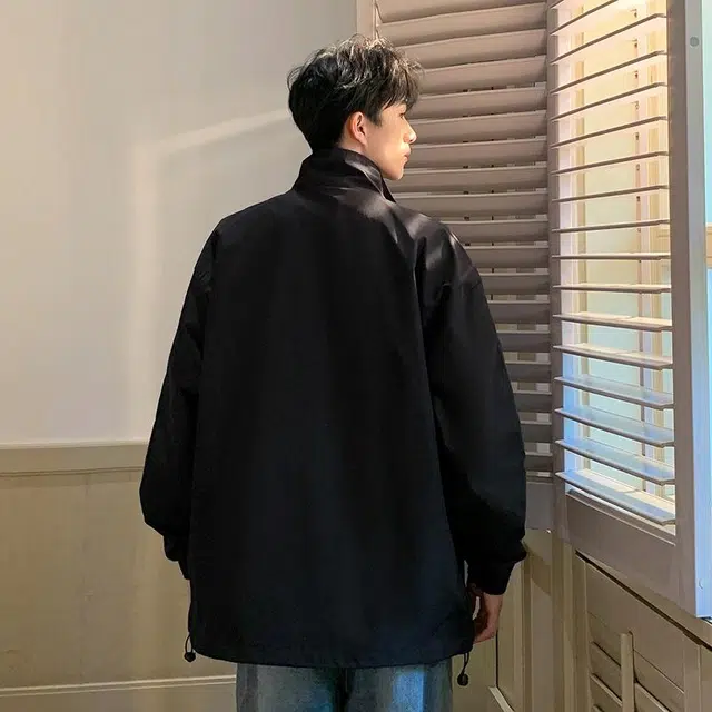 雅鹿 美式高街基础款拉链宽松纯色工装休闲百搭长袖夹克外套 男女同款 黑色