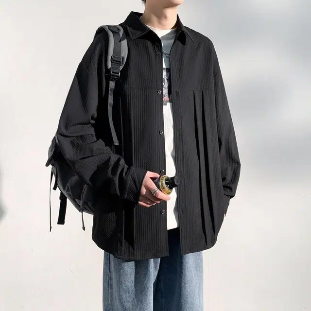 雅鹿 美式高街纯色简约基础款设计感高级翻领单排扣百搭宽松夹克外套 男女同款 黑色