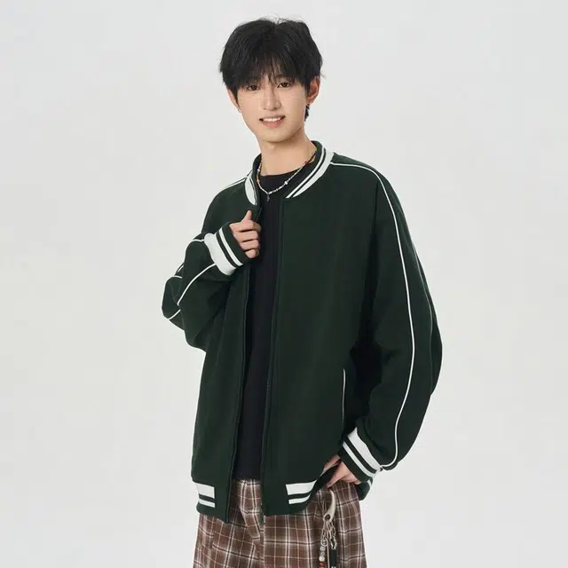 雅鹿 美式休闲运动条纹棒球领外套宽松休闲百搭针织夹克衫 男女同款