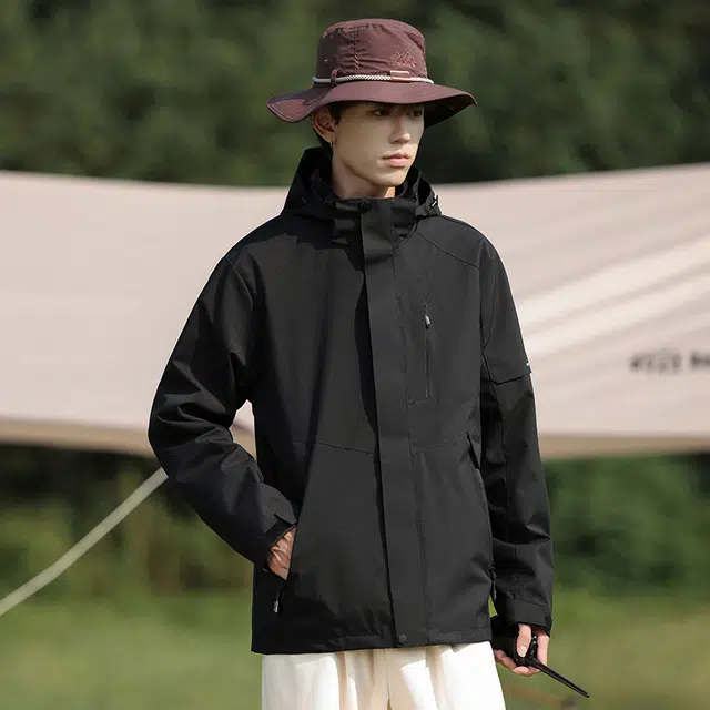 雅鹿  工装三合一纯色宽松  防水防风防紫外线透气耐磨冲锋衣 男女同款 黑色