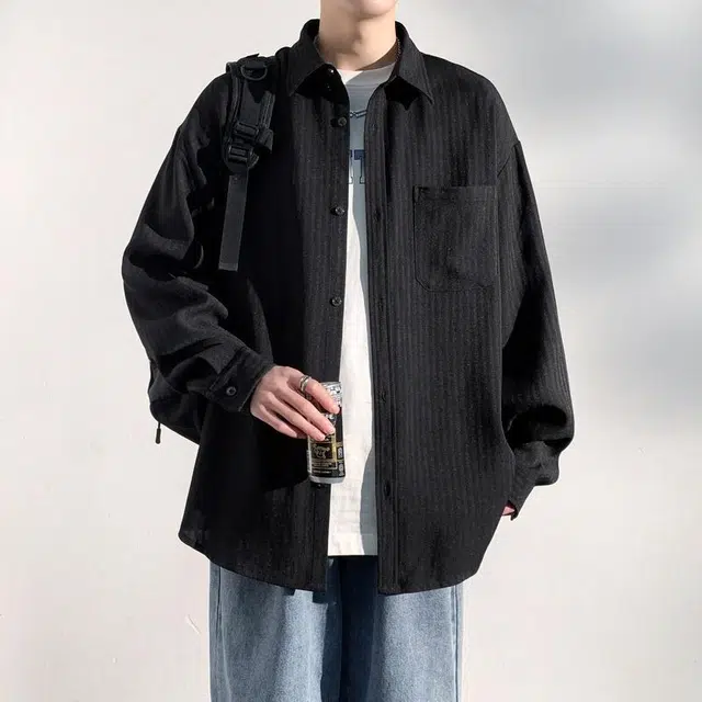 雅鹿 美式高街纯色翻领单排扣宽松百搭简约夹克外套 男女同款 黑色