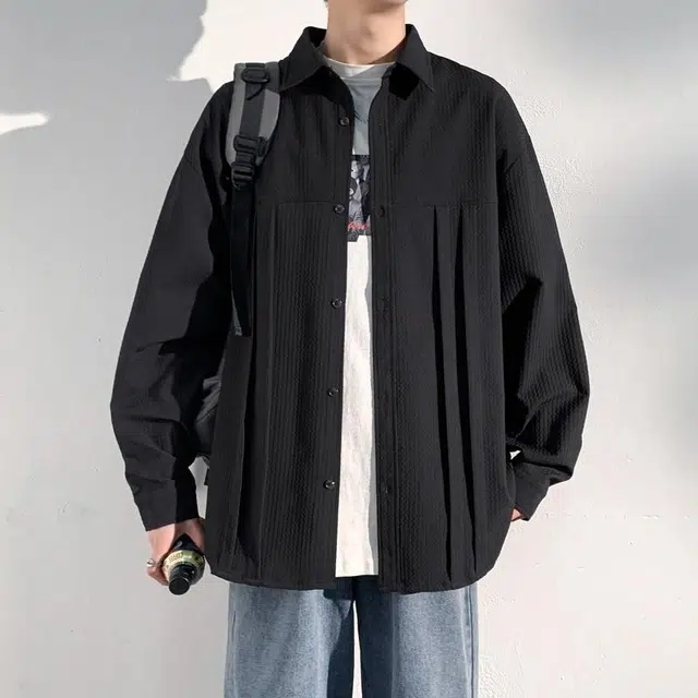 雅鹿 美式高街纯色简约基础款设计感高级翻领单排扣百搭宽松夹克外套 男女同款 黑色