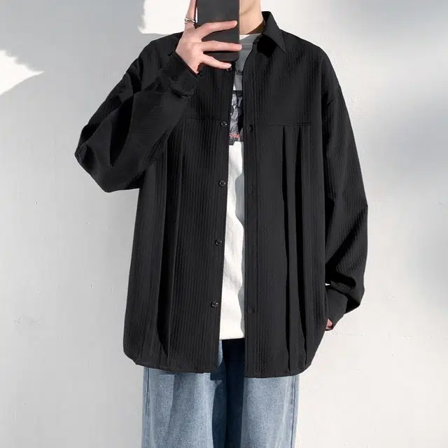 雅鹿 美式高街纯色简约基础款设计感高级翻领单排扣百搭宽松夹克外套 男女同款 黑色