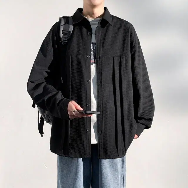 雅鹿 美式高街纯色简约基础款设计感高级翻领单排扣百搭宽松夹克外套 男女同款 黑色