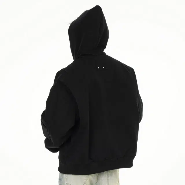 雅鹿 美式街头纯色基础款条纹设计宽松都市通勤开衫连帽长袖夹克外套 男女同款 黑色