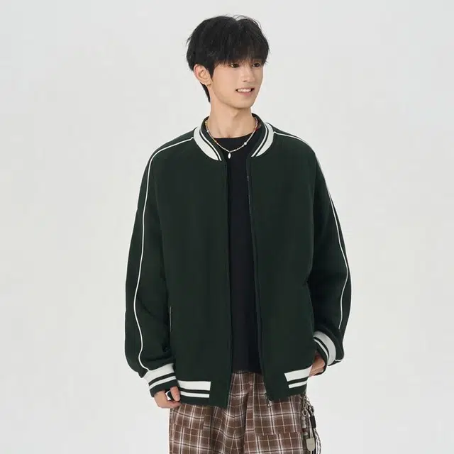 雅鹿 美式休闲运动条纹棒球领外套宽松休闲百搭针织夹克衫 男女同款