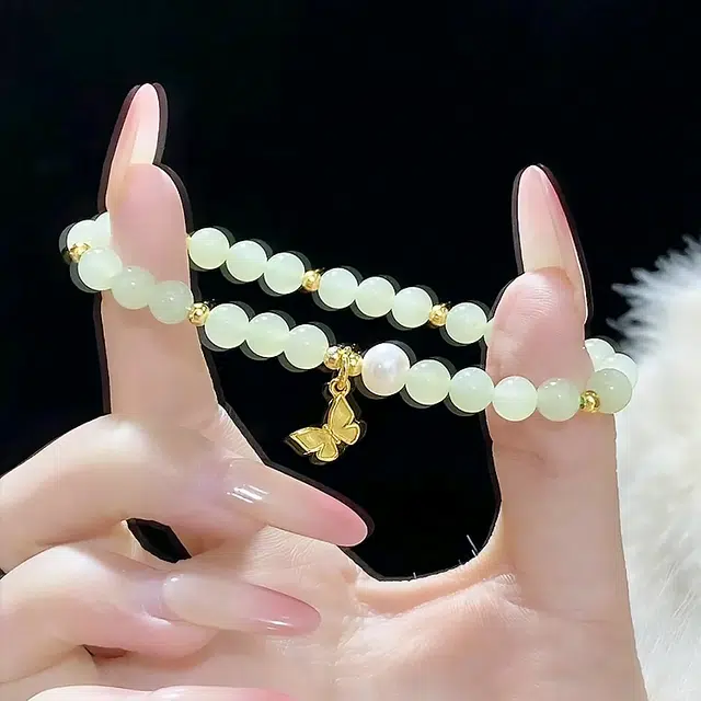 【赠手机贴】 正大福 清风蝶影 新中式复古国风蝴蝶元素优雅气质百搭日常简约设计感高级感#好运 玉髓 手串 女款