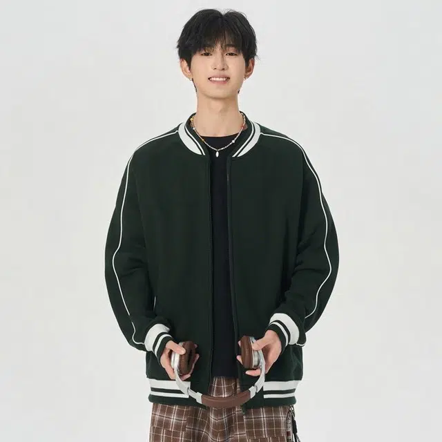 雅鹿 美式休闲运动条纹棒球领外套宽松休闲百搭针织夹克衫 男女同款