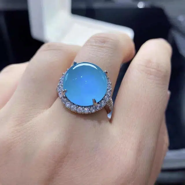 识恩 宝石蓝简约精致轻奢复古国风气质优雅小众清冷高级感白月光女神#好运 玉髓 戒指 女款