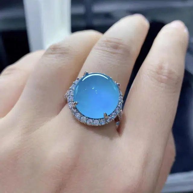 识恩 宝石蓝简约精致轻奢复古国风气质优雅小众清冷高级感白月光女神#好运 玉髓 戒指 女款