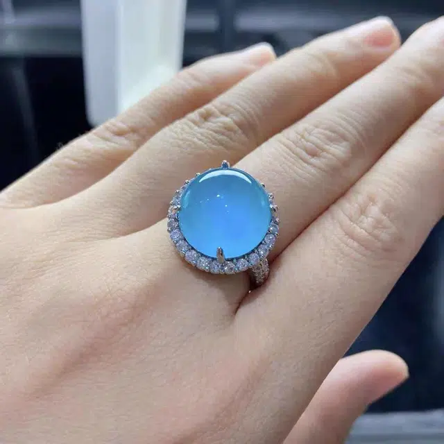 识恩 宝石蓝简约精致轻奢复古国风气质优雅小众清冷高级感白月光女神#好运 玉髓 戒指 女款