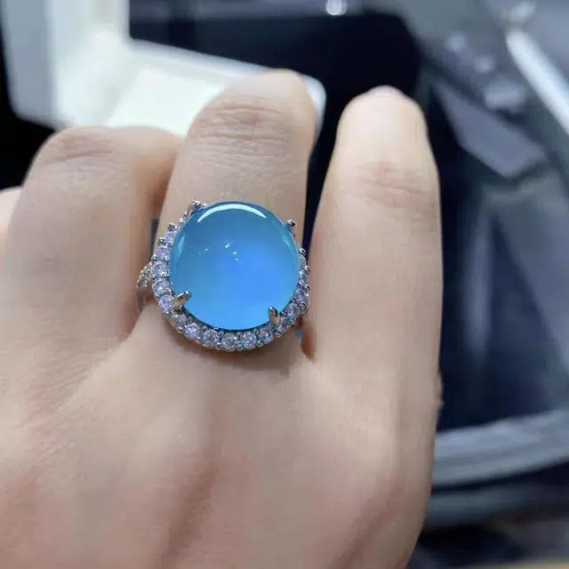 识恩 宝石蓝简约精致轻奢复古国风气质优雅小众清冷高级感白月光女神#好运 玉髓 戒指 女款