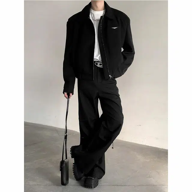 颂希尔 短款美式高街纯色夹克外套 男女同款